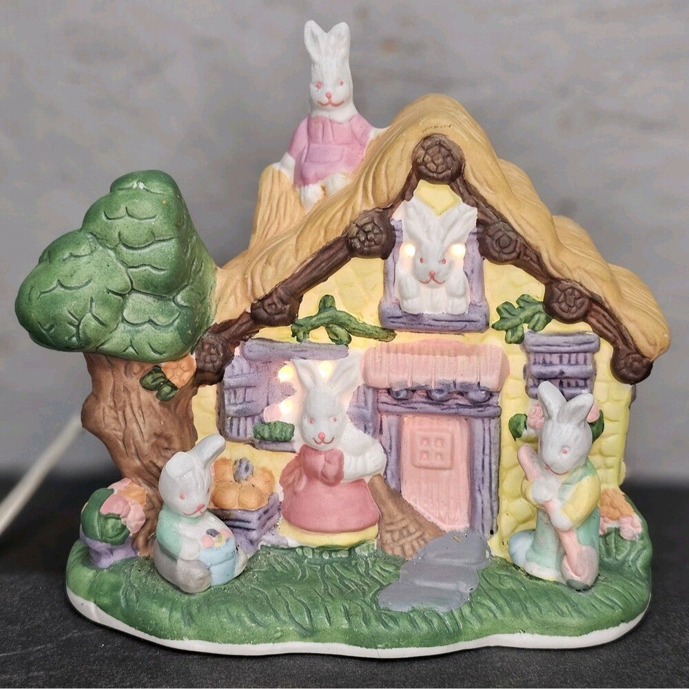 NCL Bunny Rabbit House w/working‎ light Easter Decoration